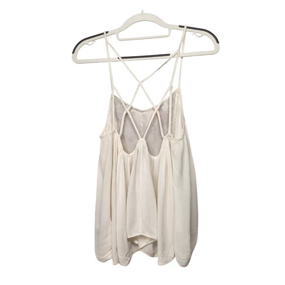 NWT Ecote Urban Outfitters Cream Crinkle Embroidered Flowy Tank Top Women's S - Picture 8 of 8